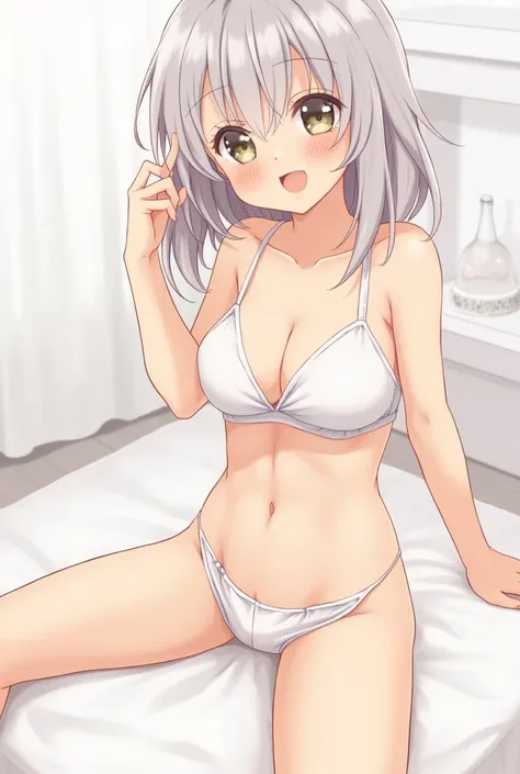 Young people, cute, A plain face、height: 160cm、thin、Whitening and beautiful skin、Sitting、Spread the crotch slightly、、Small breasts、Shy and naked々、Completely naked、Fluffy anime style、The pants are white、Sperm on face