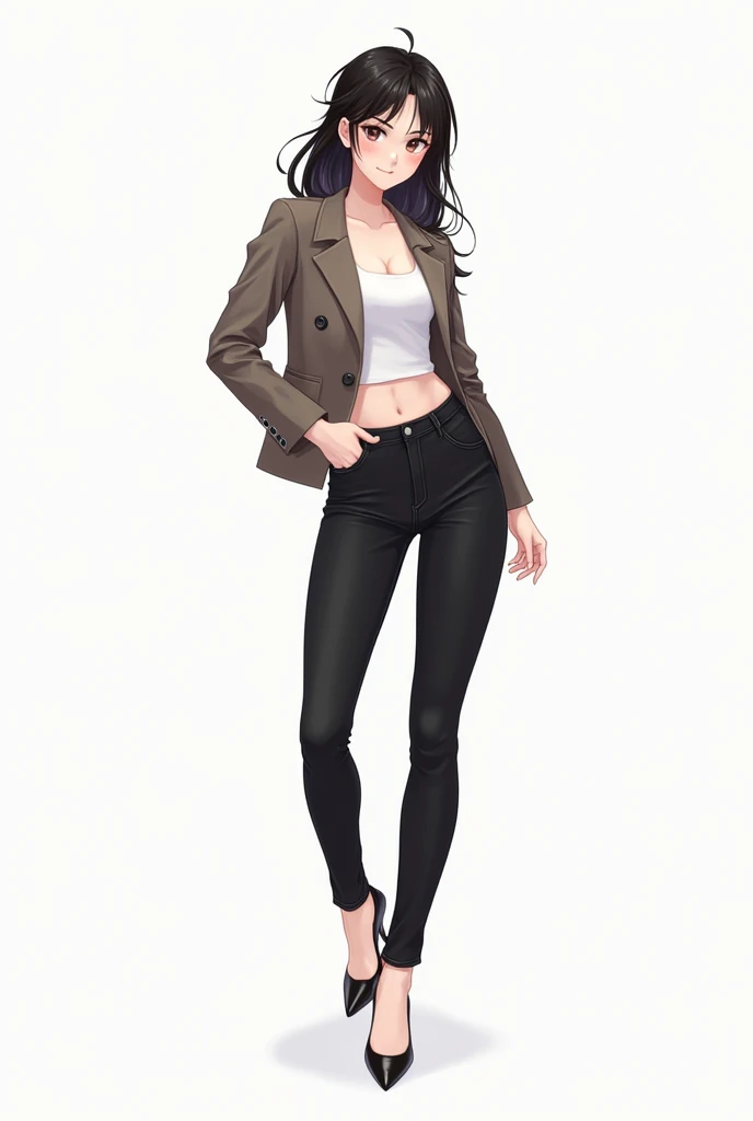 Modern women character in anime and black jeans and white background with Full body photo 