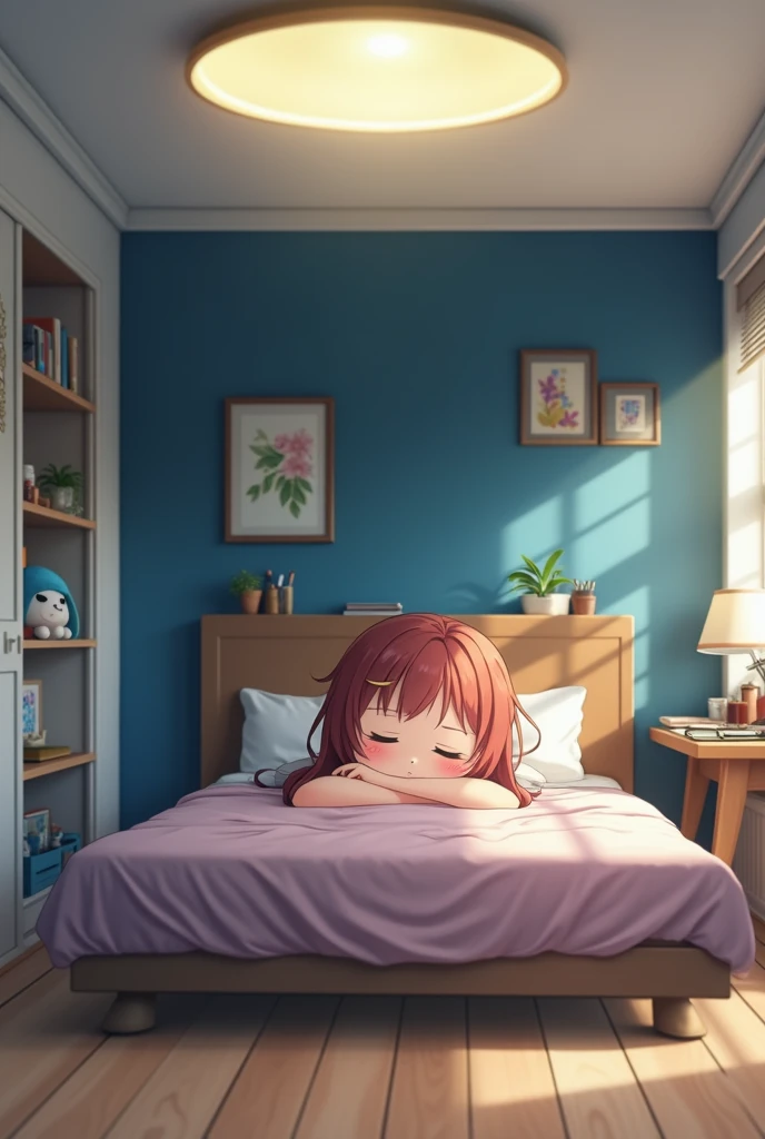 bedroom background, anime style, daylight, zoom in, HD quality