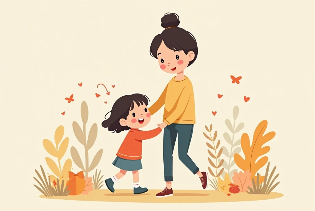 A cartoon image of a mother and daughter overcoming difficulties, cartoon, cute cartoon, cute cartoon style, motherly love, cute illustration, clean anime art