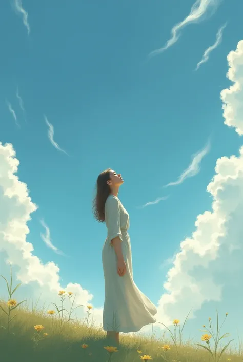 A woman looking at the beautiful sky 