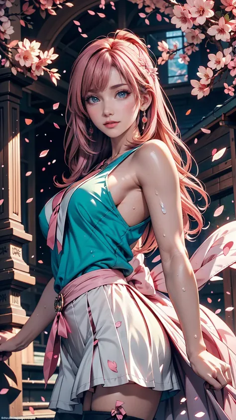 Anime girl with pink hair and green eyes posing for a photo, Haruno sakura, Best anime 4k konachan wallpaper, Fascinating anime, I also make fan art, sakura petals around her, Splash Art Anime , Anime Style 4k, Anime Moe Art Style, High quality anime art s...