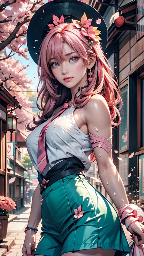 <Anime girl with pink hair and green eyes posing for a photo, Haruno sakura, Best anime 4k konachan wallpaper, Fascinating anime, I also make fan art, sakura petals around her, Splash Art Anime , Anime Style 4k, Anime Moe Art Style, High quality anime art ...