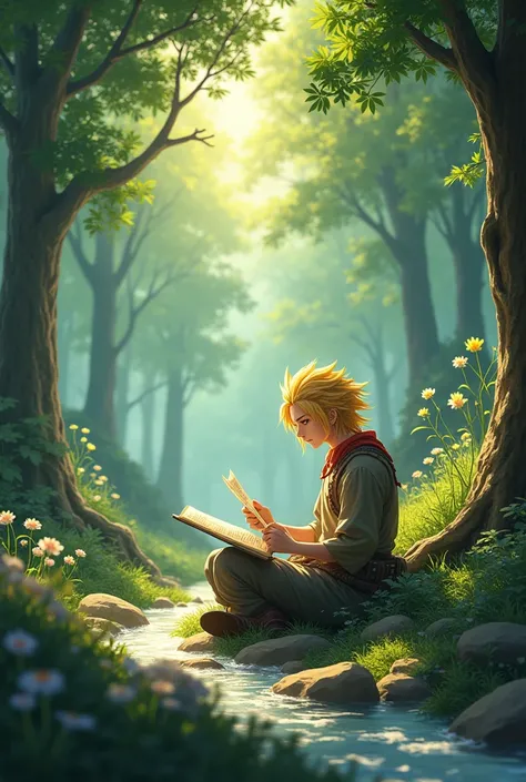 Zenitsu character studying in nature
