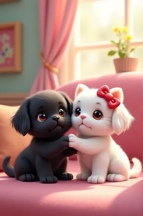 Two black shih tzu puppies
 hello kitty 