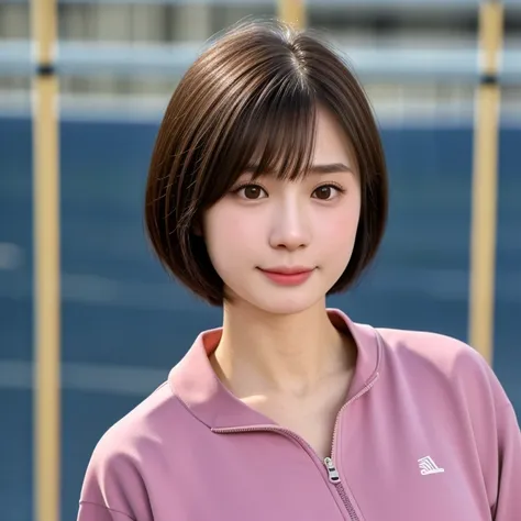 (kawaii 24 year-old Japanese girl, Nogizaka idol, Korean idol), healthy female athlete body, (glossy brown hair, short hair, pixie cut, bangs:1.3), (rounded face, beautiful black eyes, single eyelid, no makeup:1.2), (empty eyes, looking at away, sigh:1.4),...