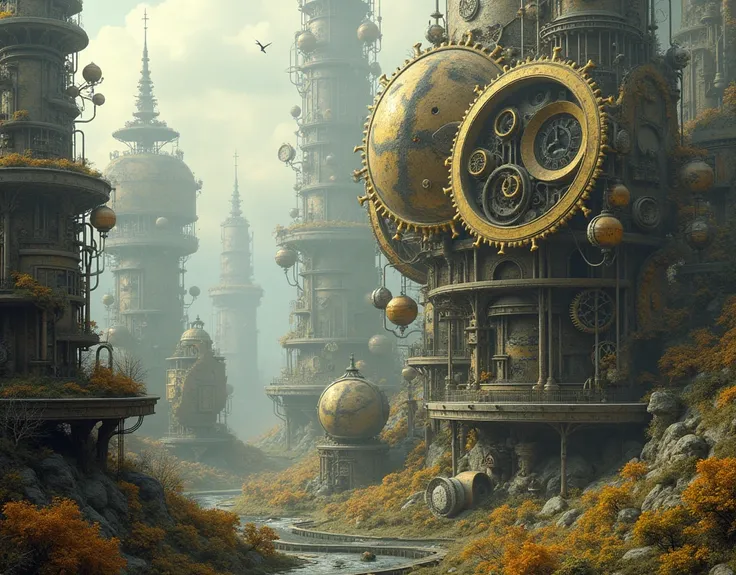 Surrealist Clockwork Landscape: imaginative, mechanical, intricate, dreamlike, abstract