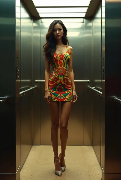 Skinny girl in Brazilian style clothes wearing 4&#39;s in the elevator 