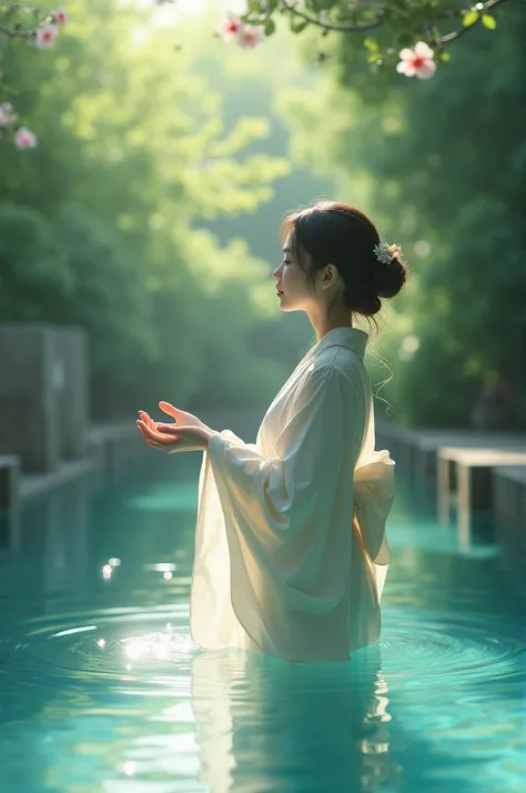 A Japanese woman in the pool invites me in with a shy smile