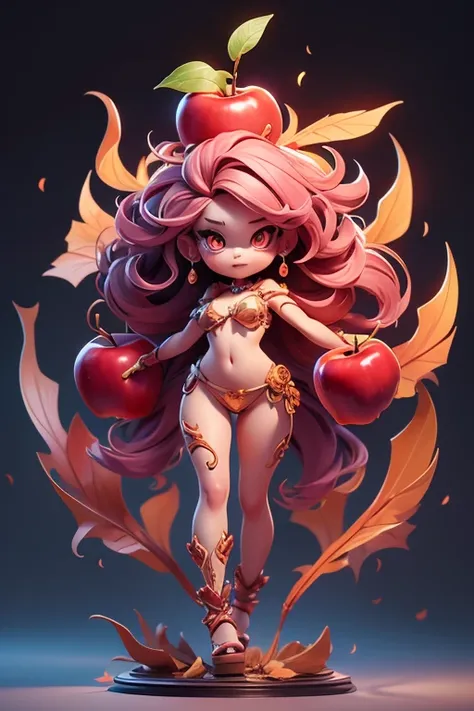 Create Monster Apple Image. The body is transparent and can be seen through. The image is sharp and detailed., with beautiful colors.. With arms, leg, eyes, mouth, พื้นหลังสีlegว