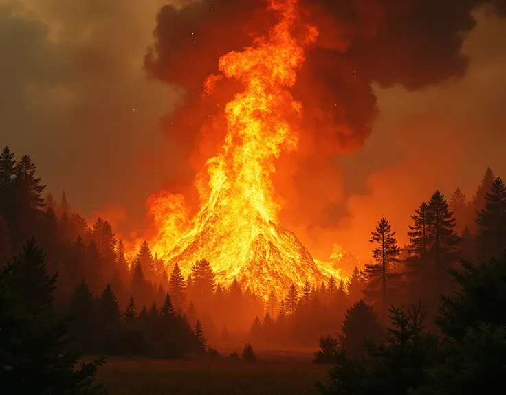 - Forest Fire: Raging blaze, towering flames, verdant forest backdrop, destructive force