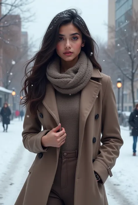 A pakistani girl name iman ali in  Western dress in cold weather