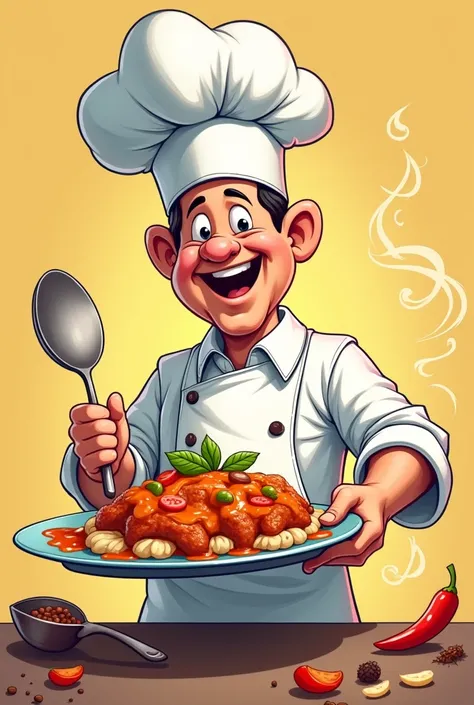 A cartoon chief pic, with a dish, . A3 size
