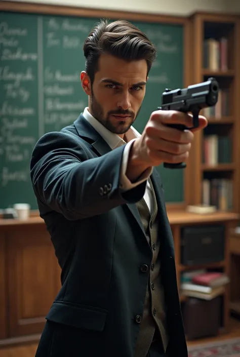 AlphaMale young Professor with a gun