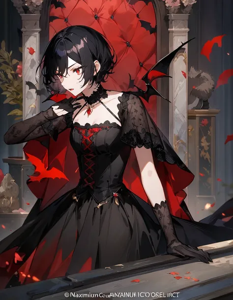 (work of art, Maximum quality, best qualityer, offcial art, beautiful and aesthetic:1.2) Anime Female Vampire With Black Hair And Red Eyes