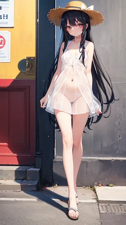 (masterpiece), Highest quality, One Girl, 8-year-old girl, cute, Flat Chest, Black Hair, Very long hair, She is looking towards the viewer, She is wearing a bright red leather collar., A lead extends from the collar, The lead is in the mans hand., 
She is ...