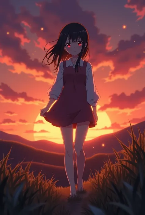 Sunset anime with a hurt anime girl