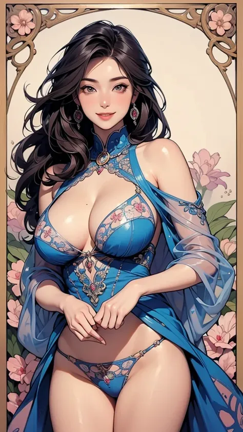 (masterpiece),(highest quality),(Very detailed),(High resolution),8k,wallpaper,soft-edged,1 girl,Beautiful female hands,Careful drawing of hands,Goddess of sexuality, floating long hair , attractive Breasts and cleavage, front, Looking at me, Sexy smile, S...