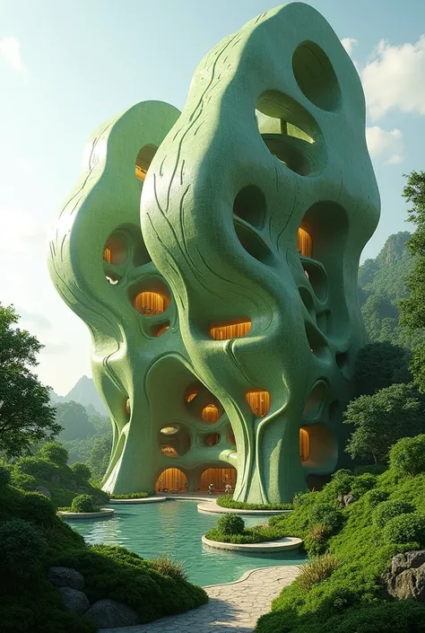 Building inspired by a corn leaf, with plant surface, morphology and functionality