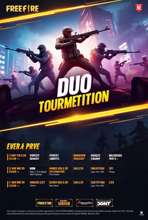 Free fire turnment banner duo  
Entry fees 50 rs
1 st 200 rs
2 nd 100 rs
3 rs 50 rs