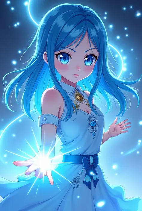 Fairy tail anime girl blue themed light magic user



