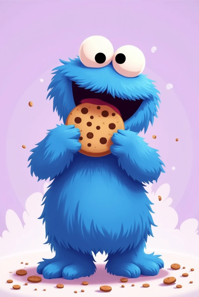 GIVE ME MAKING IMAGES OF THE COOKIE EATER FROM ELMO&#39;S WORLD, THAT BLUE CHARACTER WITH A LIGHT PURPLE BACKGROUND WHO IS STANDING