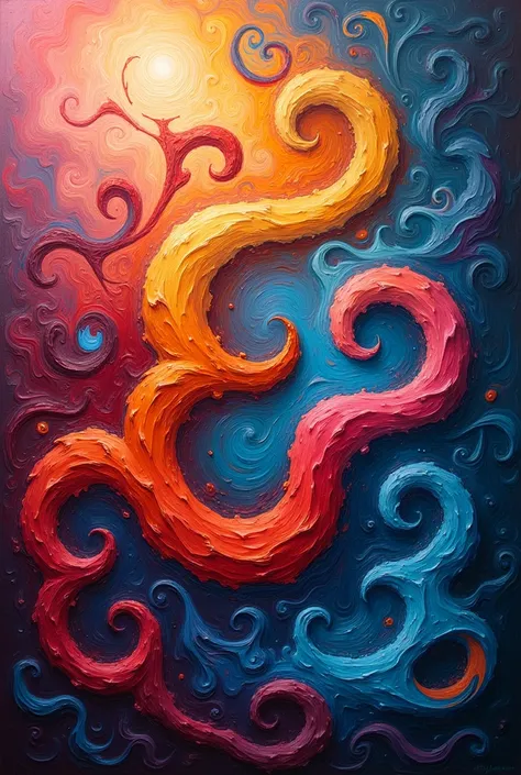 - create an abstract painting with swirling shapes
