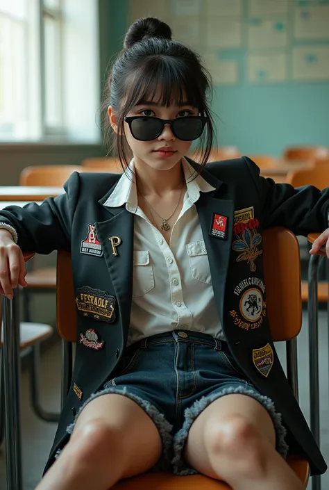 (16, sly, arrogant) sits at the back of the classroom. Her school blazer, part of the uniform, is customized with hip-hop motifs – patches, pins, and graffiti-like designs. Shes lounging casually on her chair, turned backwards, with her legs stretched out ...