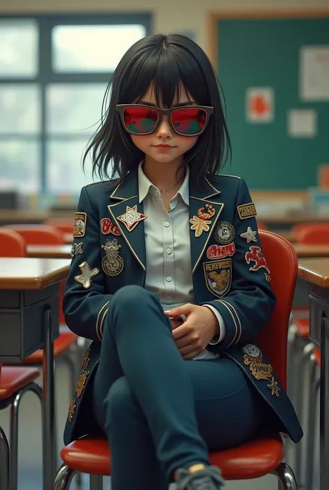 (16, sly, arrogant) sits at the back of the classroom. Her school blazer, part of the uniform, is customized with hip-hop motifs – patches, pins, and graffiti-like designs. Shes lounging casually on her chair, turned backwards, with her legs stretched out ...