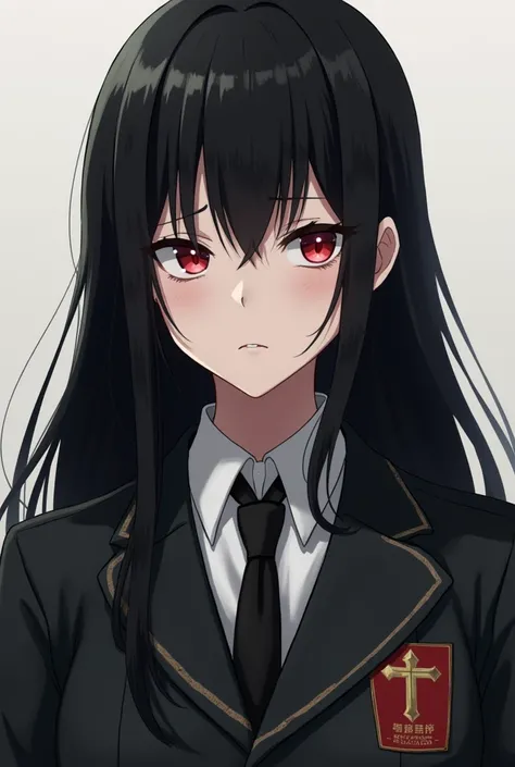 Cold, serious student council girl, Japanese Hime black hair, red eyes