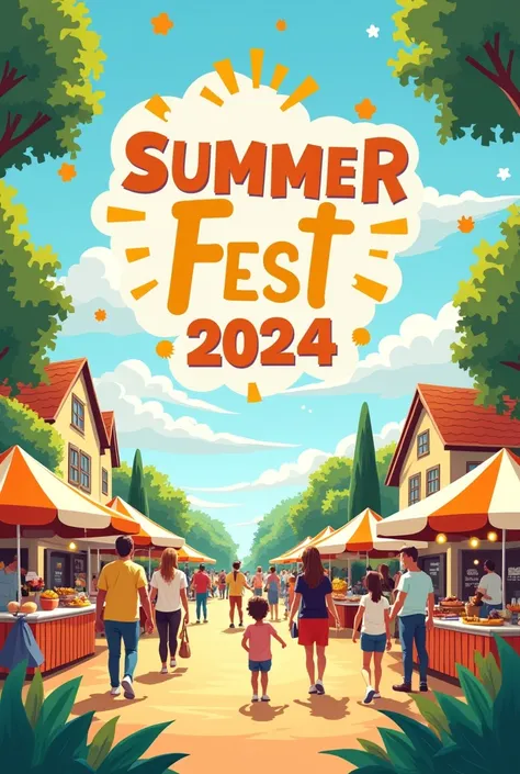 Design a flyer fevent called “Summer Fest 2024” in your town. The event includes live music, food stalls, and games. The flyer should include the event name, date, time, location, and a short description. Use the provided