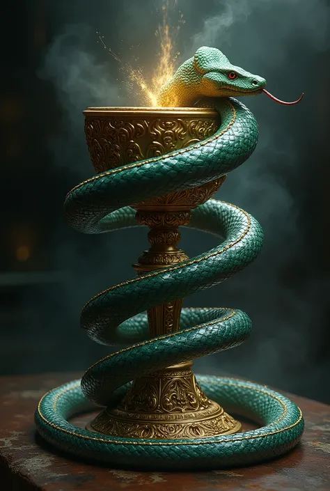 Snake surrounding a Eucharistic cup with its body 