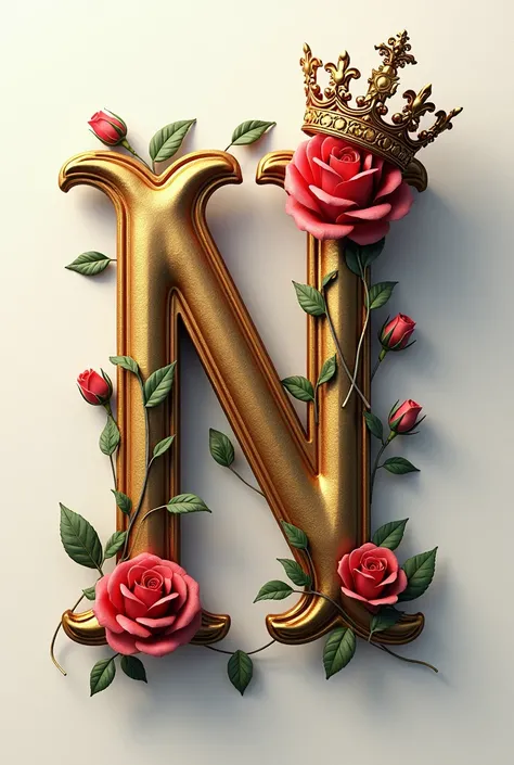 capital typografifont written "MN" bold,artistic,with a rose flower beside it,with a crown on top of it