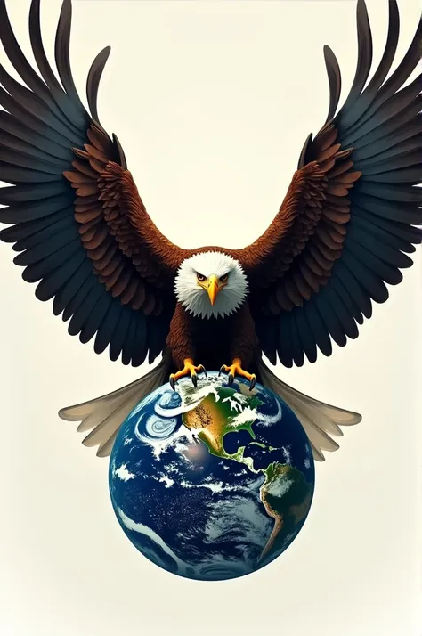 Make a logo : an eagle 🦅 hanging the earth with its claws and the middle of the earth has designed banner with " T.M.T" typed . Don not add any text expect the mentioned text "T.M.T"