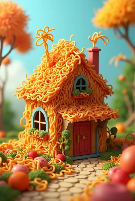 Generate an image of house in yummy noddles look 