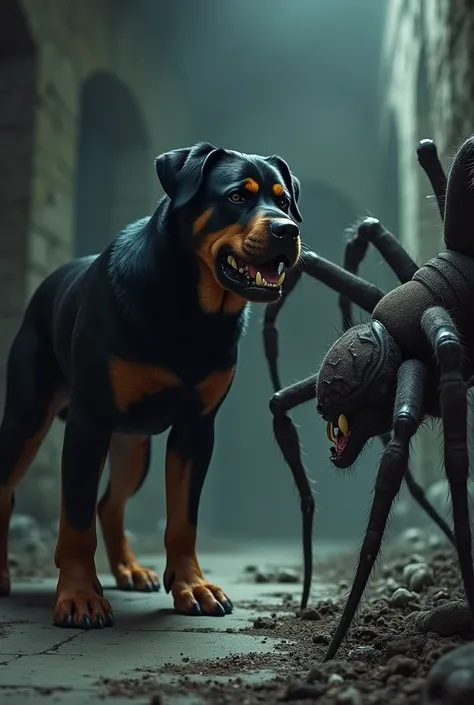 Rottweiler and spider