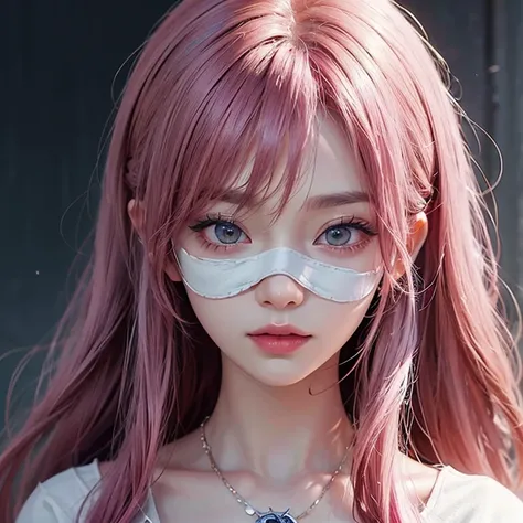 Pink Hair、Anime girl wearing a white eye mask, Anime style 4k, artwork in the style of Gu Weiss, 8k high quality detailed art, Detailed digital anime art, Detailed portrait of anime girl, Gu Weiss, Anime Art Wallpaper 4K, Anime Art Wallpaper 4K, Stunning a...