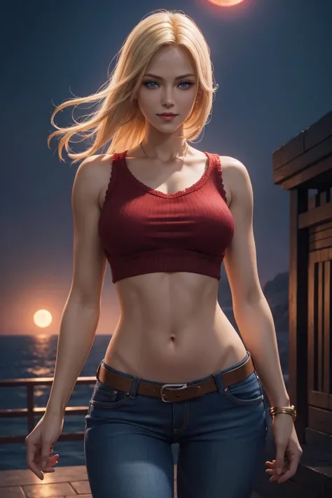 KOF,King of Fighters,Blue Mary,Blue Eyes,Blonde Hair,Medium Hair,Beautiful white skin,Photorealistic,Ultra HD,high quality,masterpiece,Digital SLR,Detailed details,Intricate details,Anatomical basis,Depicted in detail,A detailed face,Realistic skin texture...