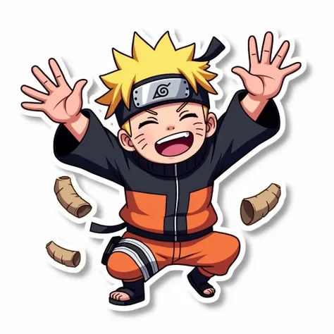 Sticker,  "Nin-nin! Time for a ninja adventure!"
- Naruto strikes a playful, mischievous pose, ready to embark on a new mission, on a white background, Detailed.