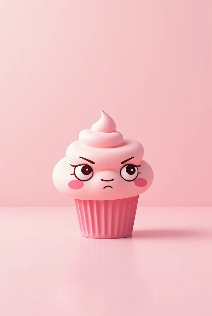 Minimalist cupcake logo in pink tones animated cute and angry 