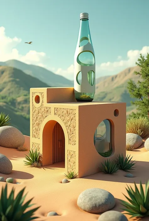 Create a poster about a company that sells adobe bricks with embedded glass bottles