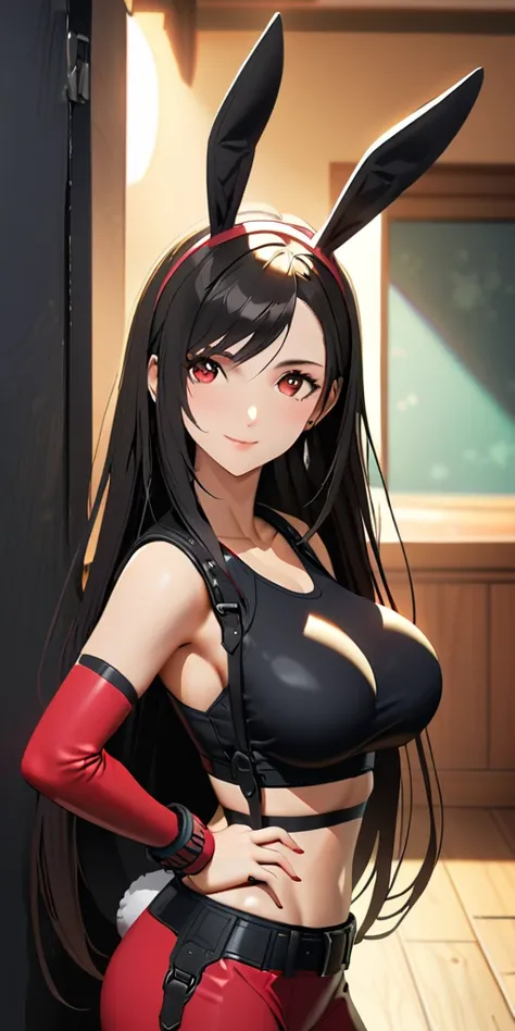 (((((tifa lockhart:1.5))))),((Highest quality、masterpiece、anime style、best quality、high resolution、8k、detailed、ultra-detailed:1.3))、Long legs:1.2, Beautiful woman with perfect figure:1.4、(Smiling:1.2), double eyelid、30-year-old female、((((One Woman,beautif...