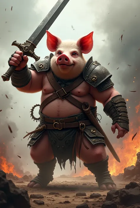 Female pig holding sword