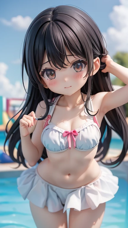 Swimwear、Girl、Girl、Primary school students、Black Hair,、
