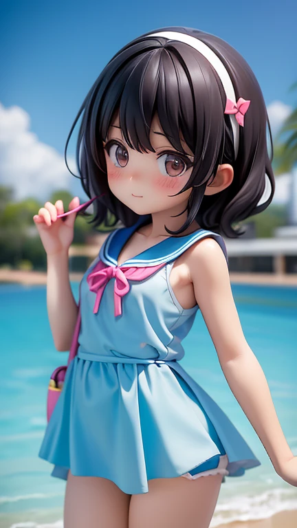 Swimwear、Girl、Girl、Primary school students、Black Hair,、
