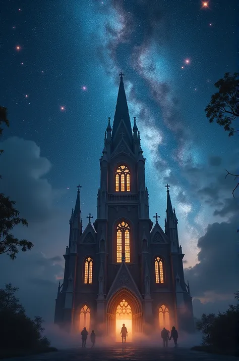 Catholic church being raised to the heavens astrophotography style 