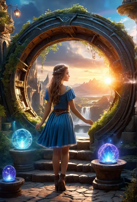 ，Beautiful girl, Fantasy world with magic portal, Everything is magical, The atmosphere is magical, Photo Real, Attention to detail, Highest quality, 4K