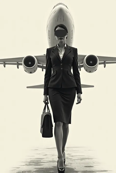 (photodrawingsketch:1.2), sexy woman, no facial features just blank face, standing, wearing a flight attendant uniform, with an aircraft behind her back.