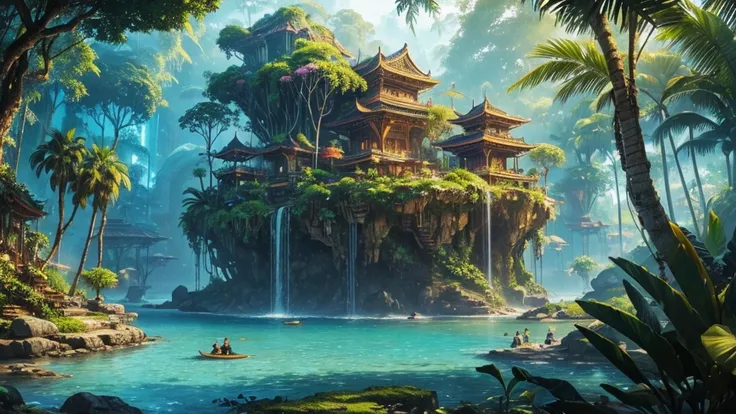 ((masterpiece)),((Highest quality)),((High Detail)), nobody, background, fantasy, Tropical fantasy deep jungle is a mysterious and fascinating world, A place where you can make new discoveries every day, And learn from ancient wisdom.