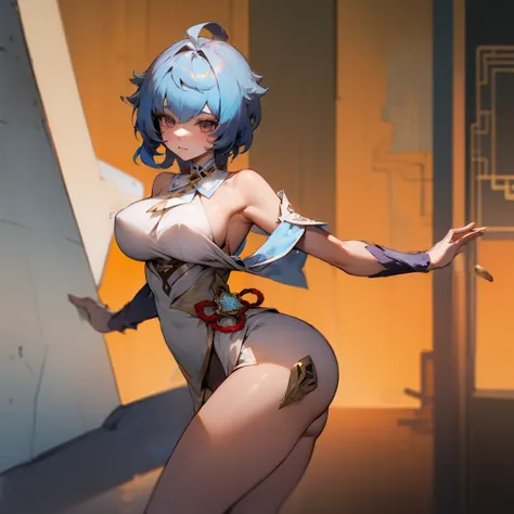 （(Highest quality))（(masterpiece))（(detailed))(nsfw）（(Highest quality))（(masterpiece))（(detailed))(Browsing Caution) (One Woman)   Blue Hair、Large Breasts　(透けchinese clothes) Fighting Stance